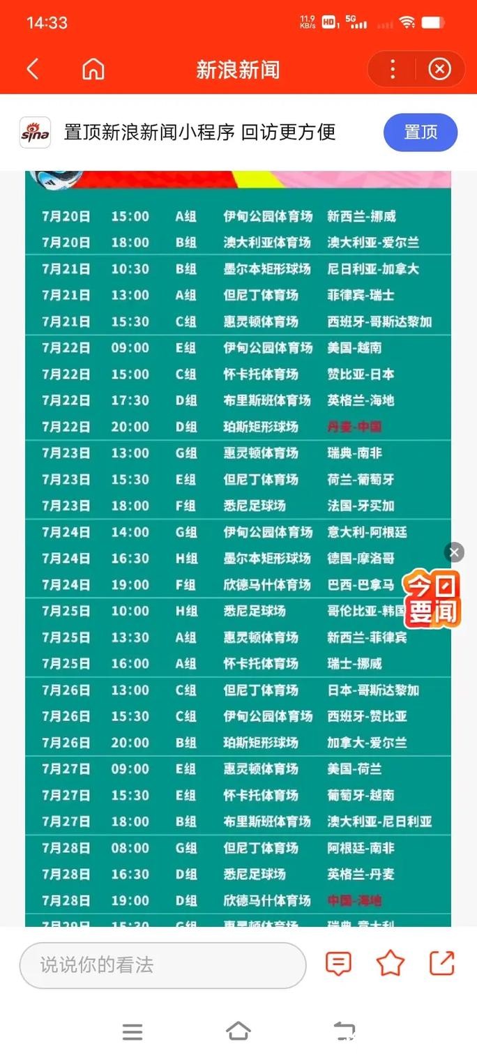 2023世界杯比赛时间表及详细赛程安排